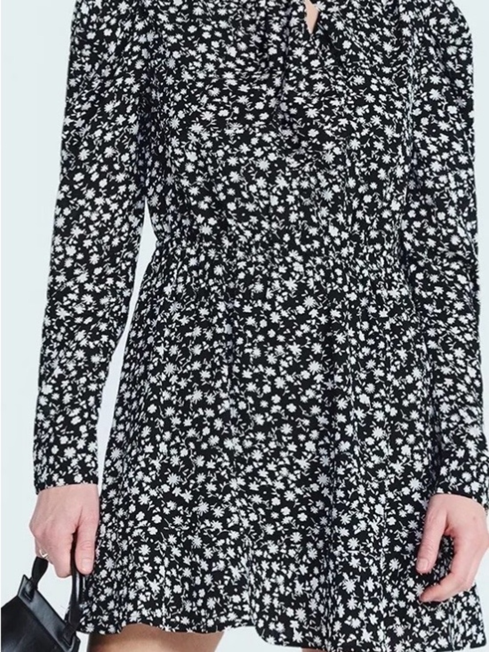 Scoop NYC Black and White Floral Long-Sleeve Mini Dress
